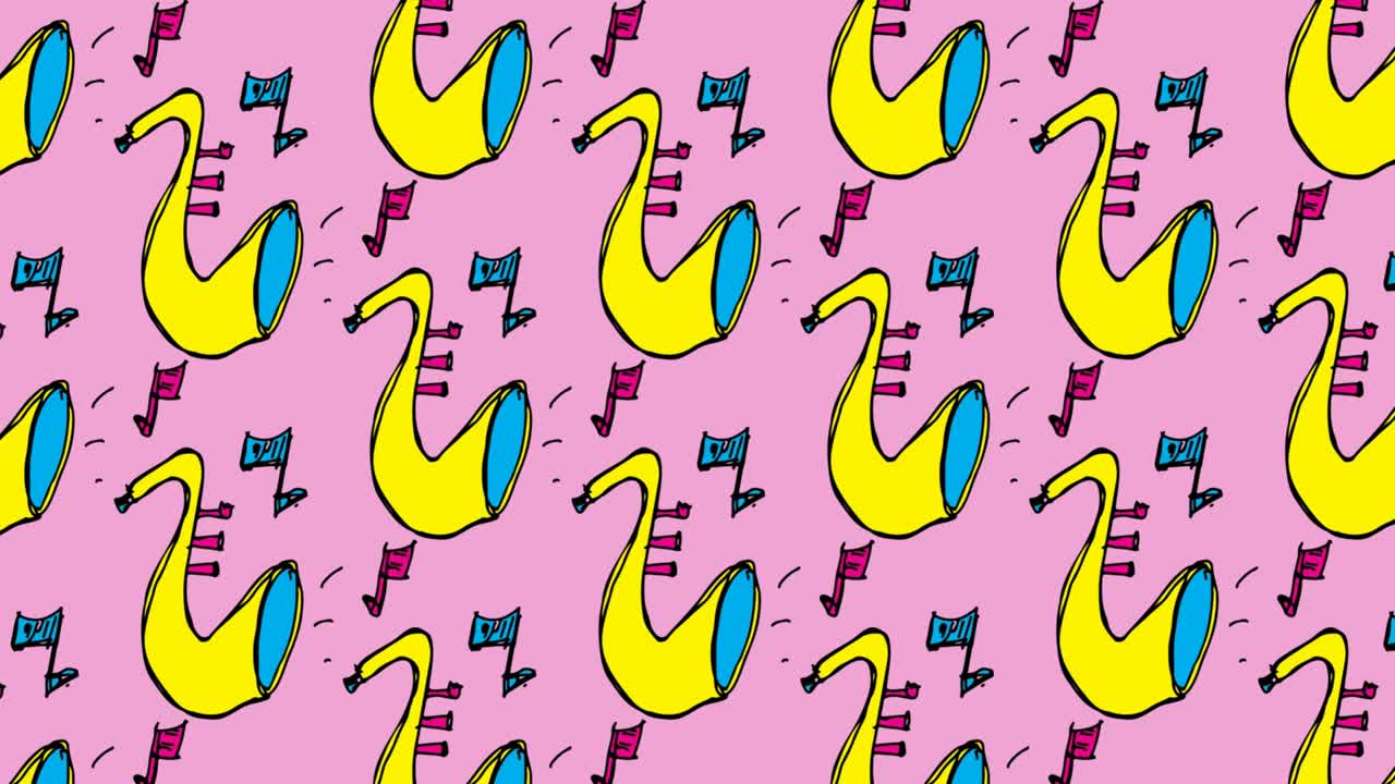 niños dibujando arte pop fondo sin costuras con el tema de la trompeta