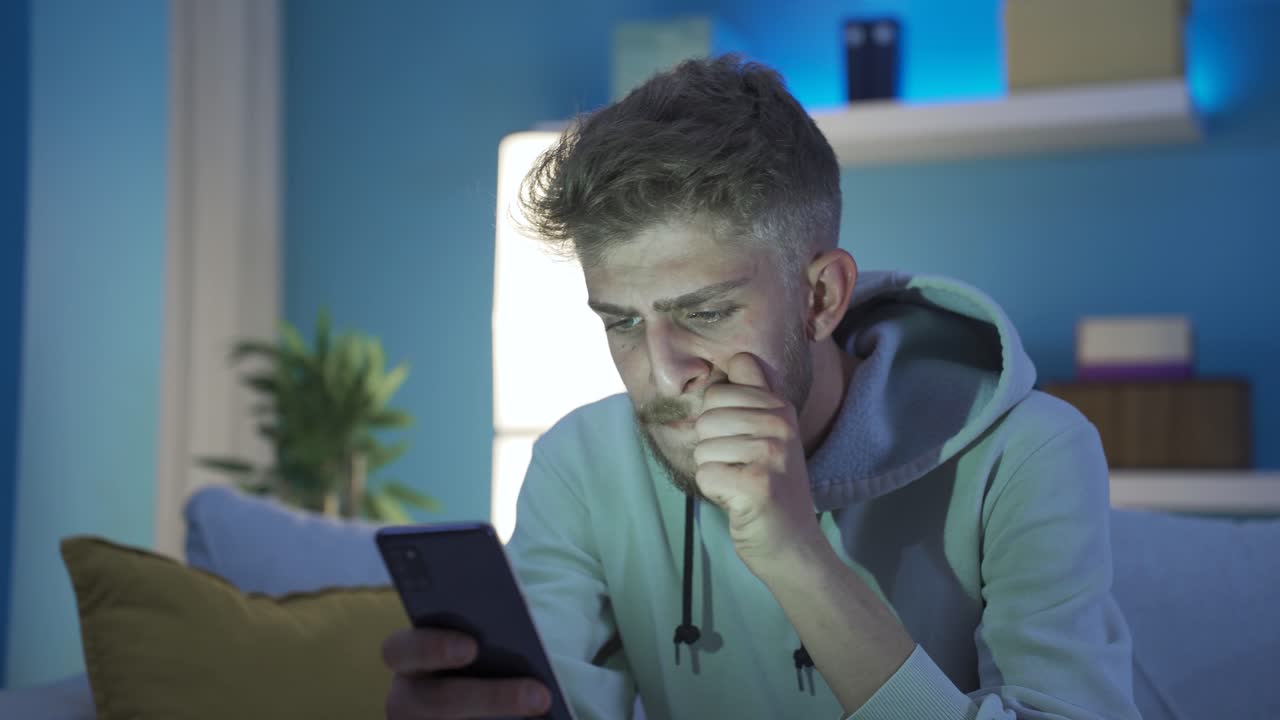 sorprendido, el joven está decepcionado por las noticias.