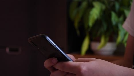 close-up-of-young-girl's-hands-using-a-smartphone-with-a-plant-in-the-background