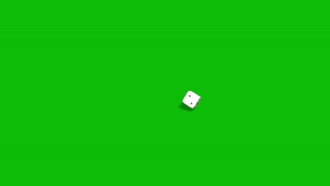 casino white dice rolling and landing on number 4 on green screen 3d animation