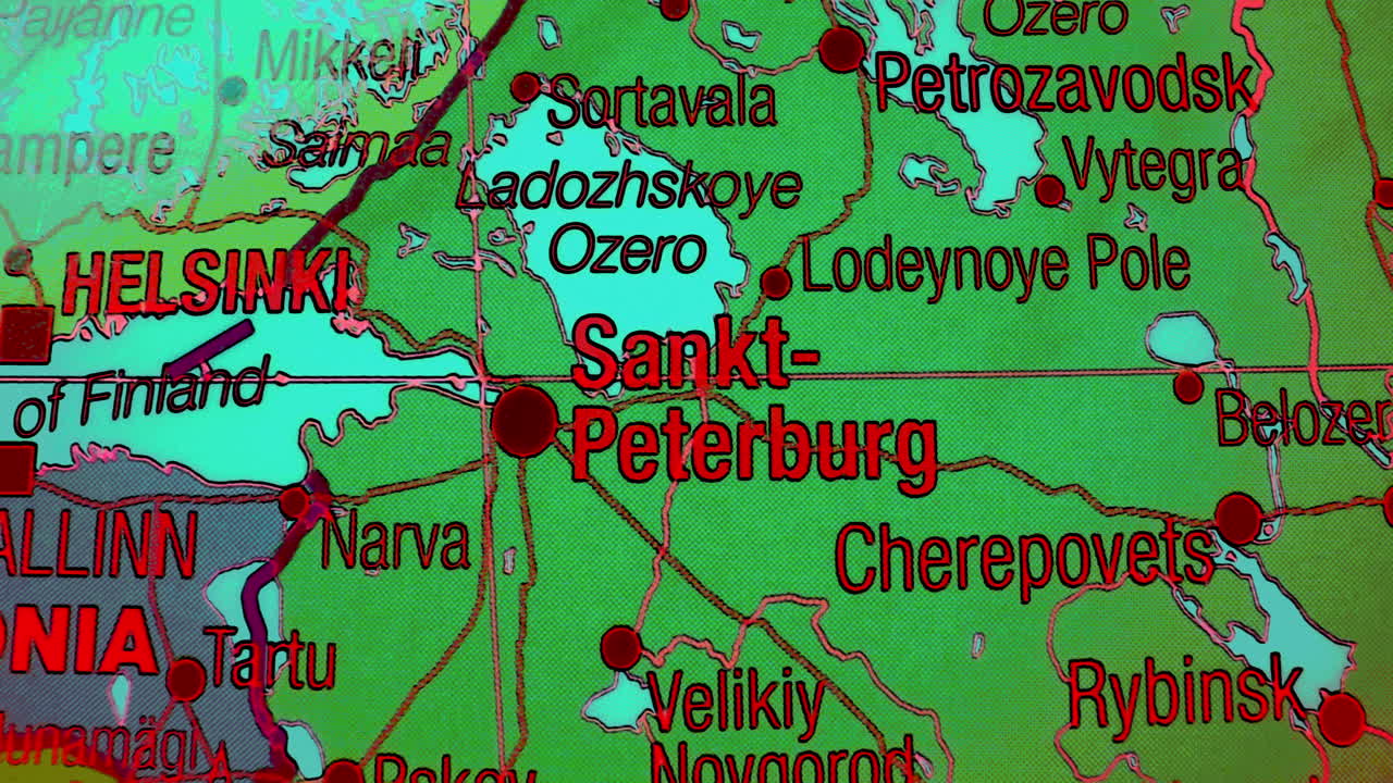 Map of Northern and Eastern Europe showing Helsinki, Saint Petersburg, and surrounding regions