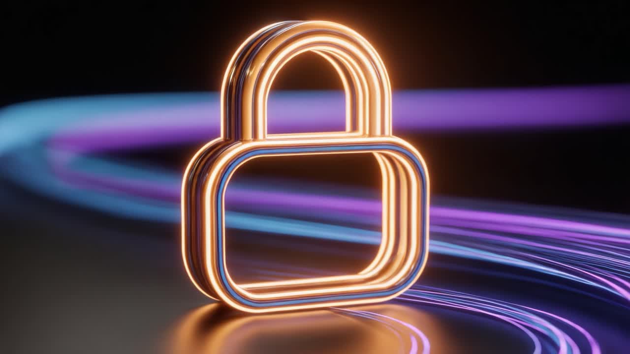A striking visual representation of digital security, featuring a glowing padlock symbolizing protection and encryption against cyber threats in a vibrant, futuristic backdrop