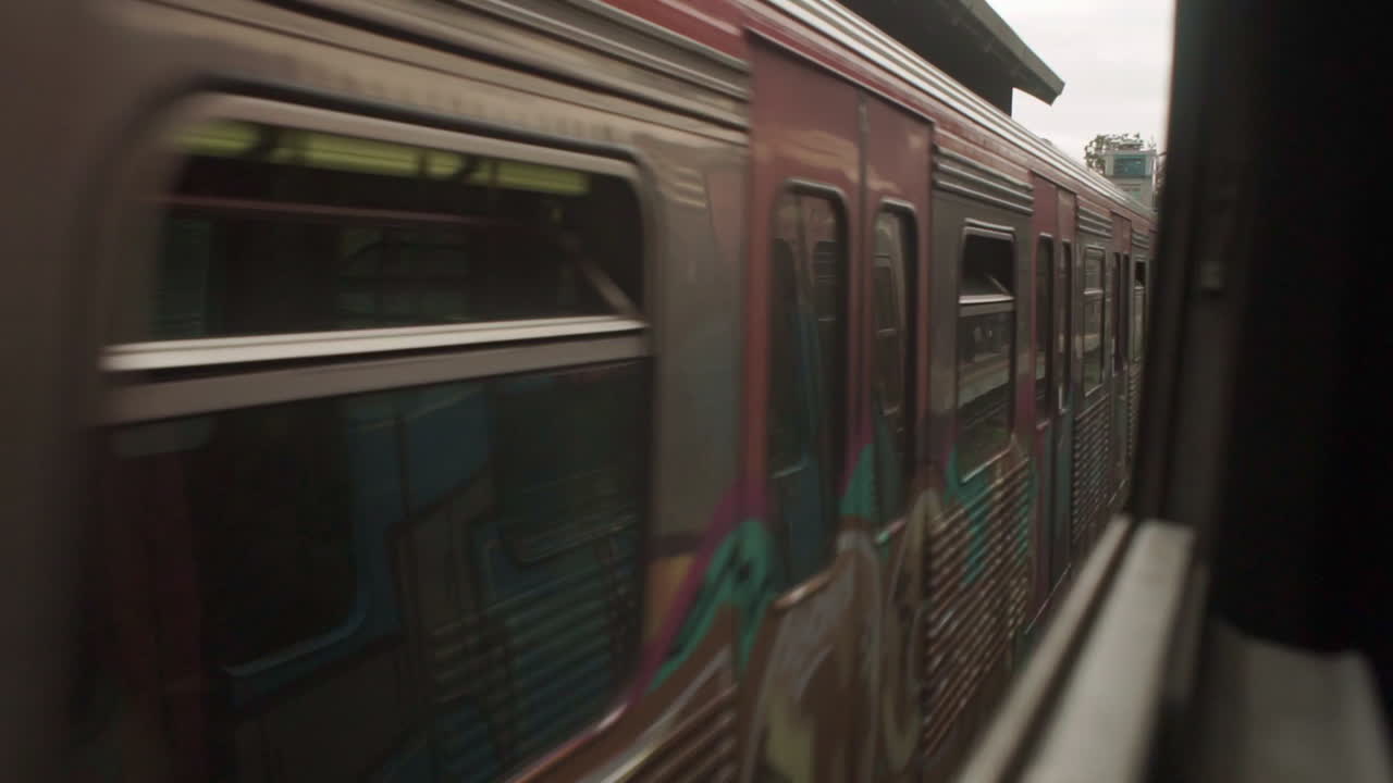 Two trains of public transportation cross each other , passenger's view