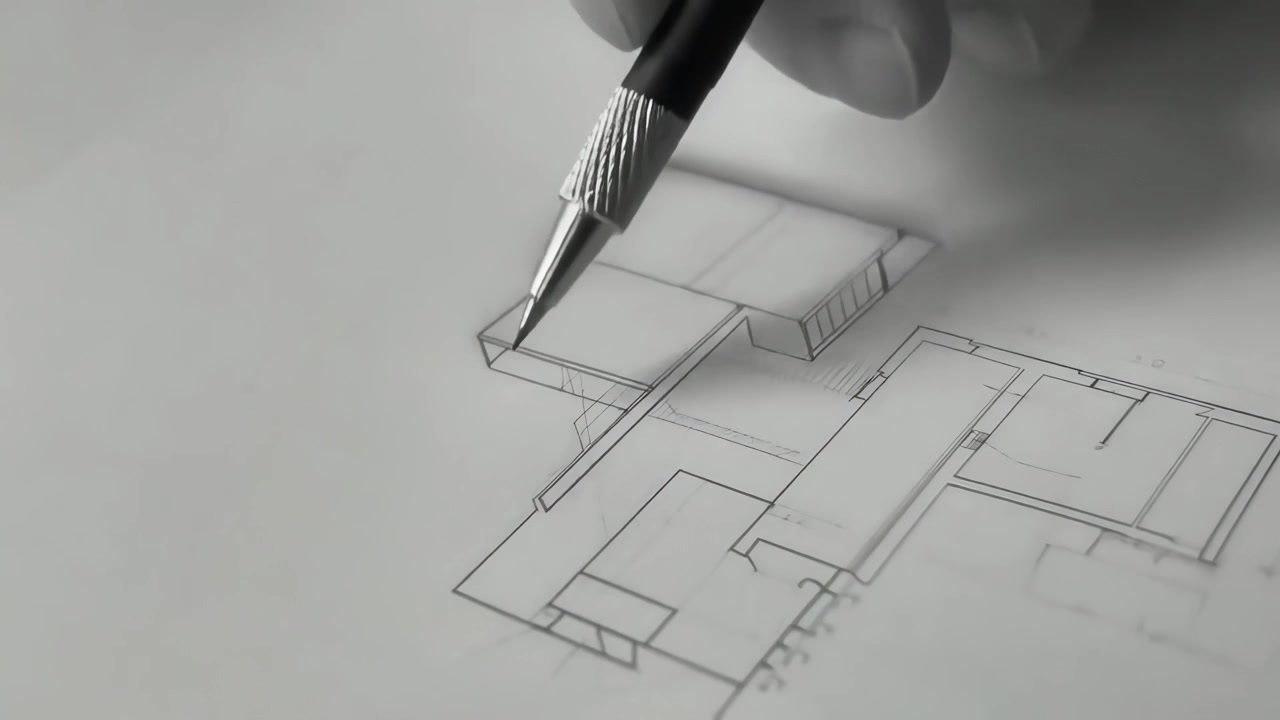 Arkitekt ritar en detaljerad planlösning på papper