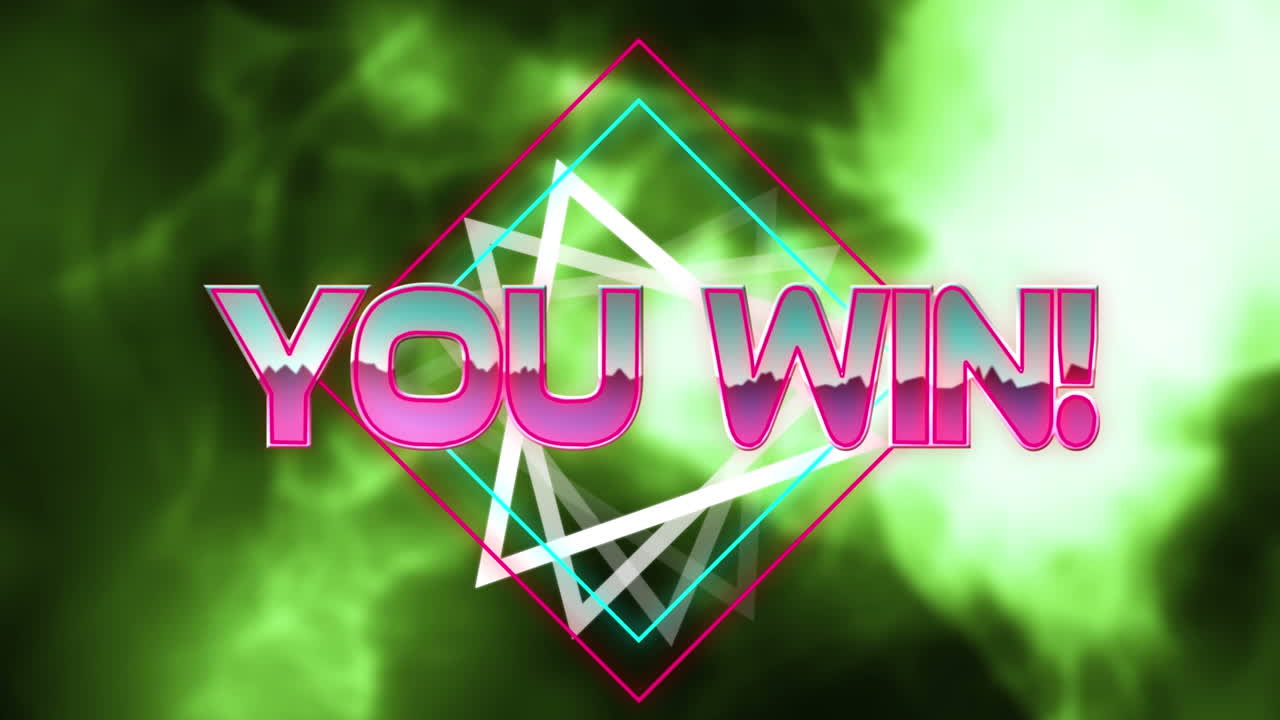 녹색 추상적인 배경에 삼각형 및 사각형 모양으로 텍스트를 이기는 애니메이션