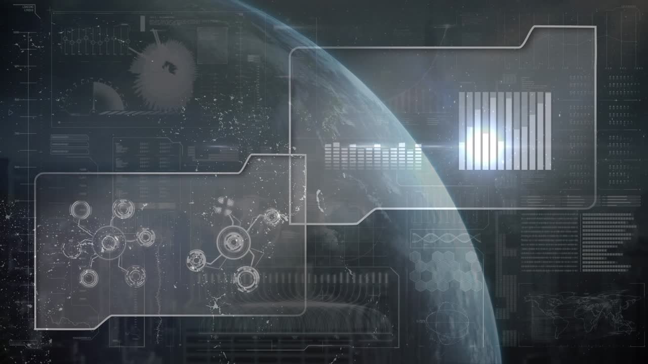 Animation of data processing over globe on black background