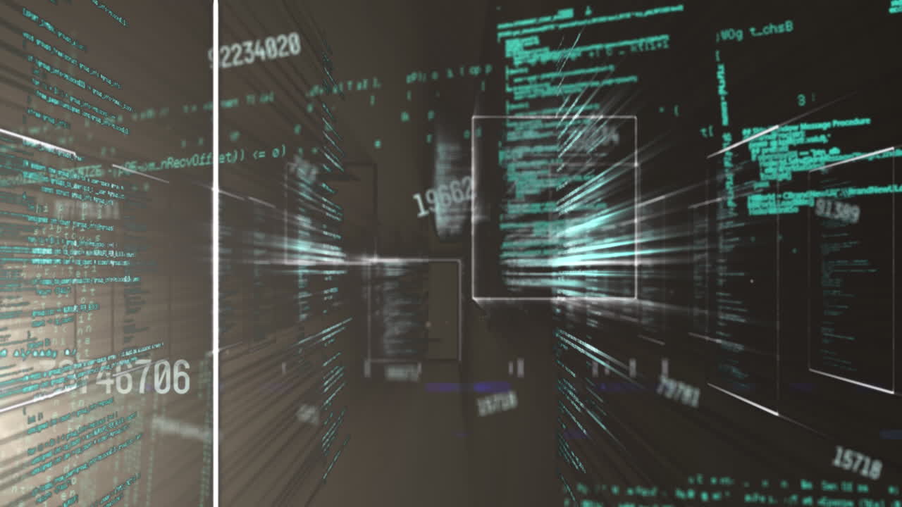 Animation of numbers, data processing and network of connections
