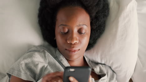 Wake-up,-phone-and-text-with-black-woman-in-bed