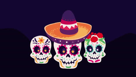 mexican skull heads characters animation