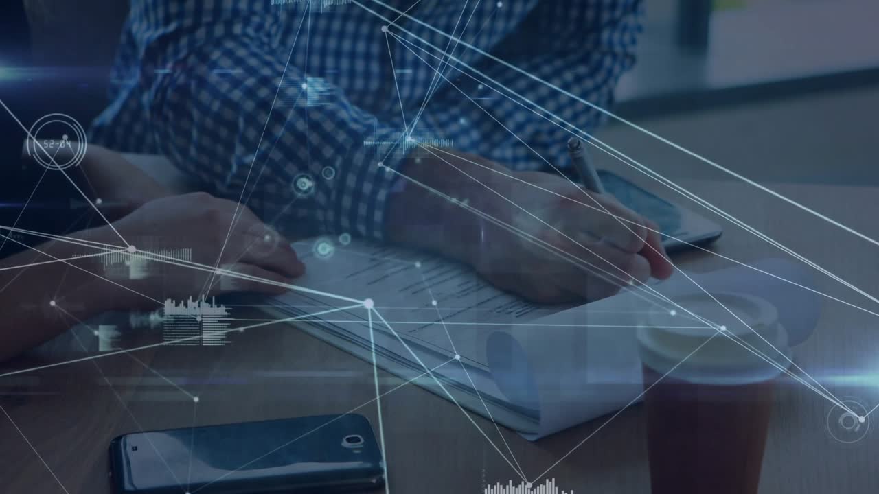 Pointer hand entering frame and guiding pen while colleagues completing document review and signing
