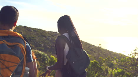 Diverse-group-of-mountain-hikers-walking