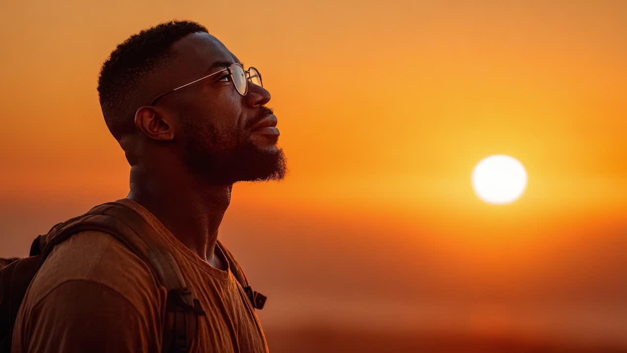 A contemplative moment captured as a man gazes at a beautiful sunset, embodying tranquility and reflection against the stunning backdrop of vibrant colors