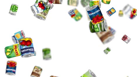 latas cayendo contra fondos variados, creando un movimiento dinámico