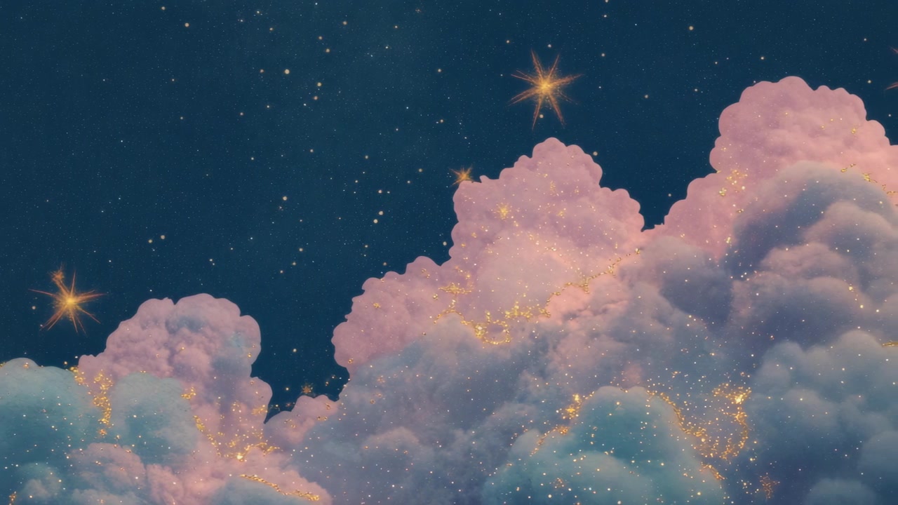 Dreamy Pink Clouds and Sparkling Stars in Night Sky