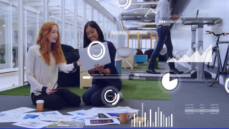 discussing documents in modern office, colleagues viewing business data analytics animation