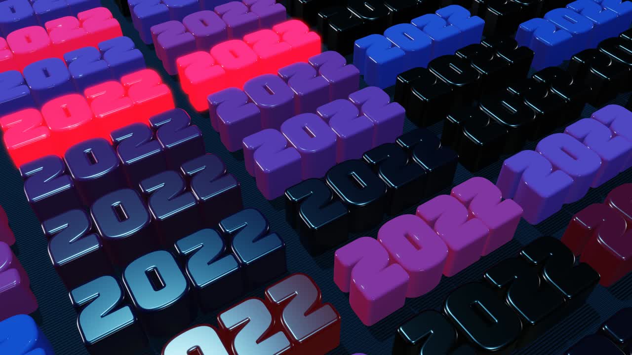 la guirnalda de año nuevo de los números 2022 en el avión. composición de navidad de año nuevo 4k con los números 2022. luz de neón estado de ánimo festivo. fondo de navidad brillante. animación en bucle. colores rojo azul púrpura