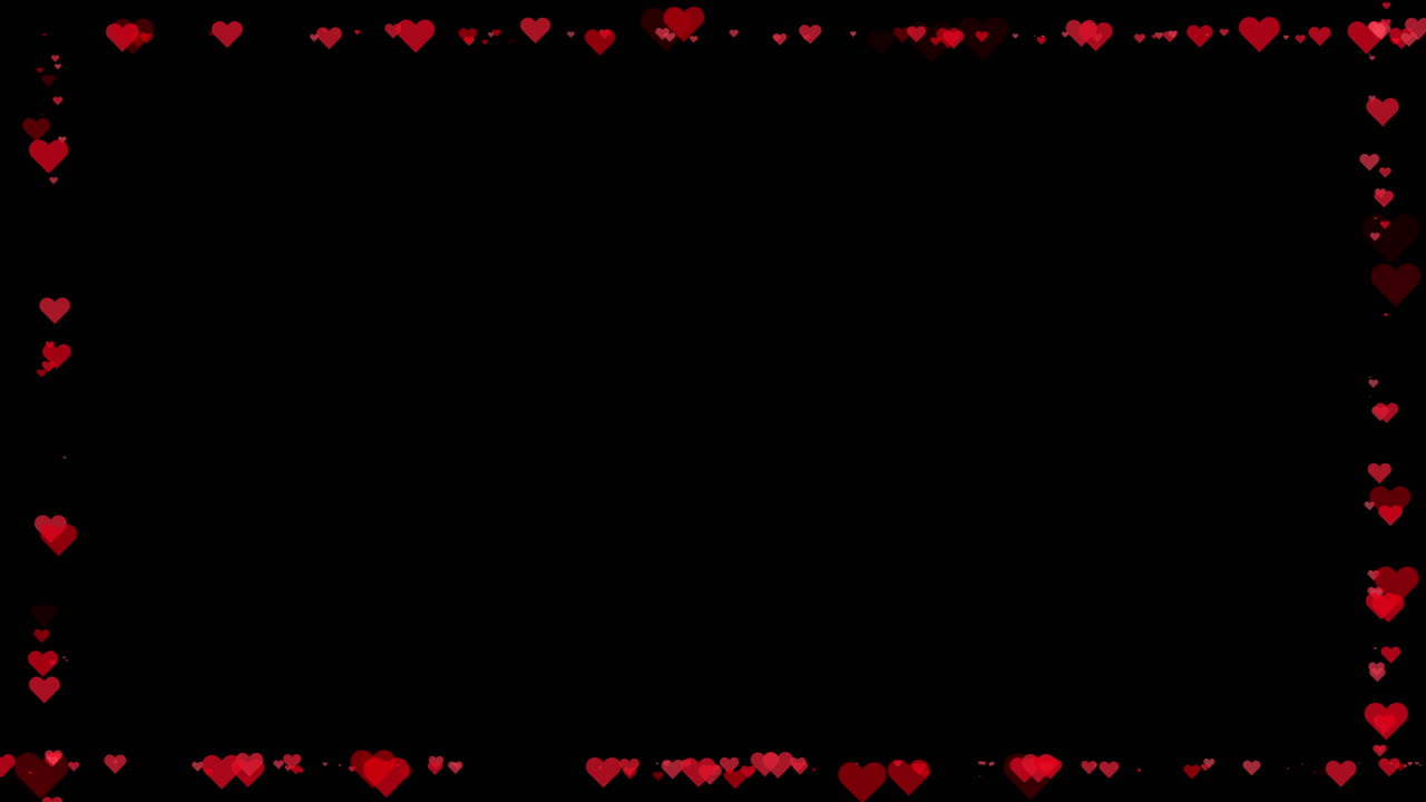 Cornice animata a forma di cuore rosso su sfondo nero