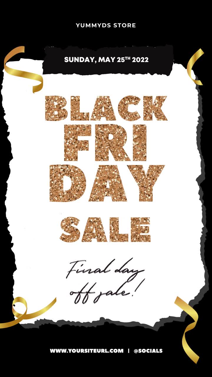 Promozione Saldi Black Friday con Testo Glitterato e Nastri Dorati