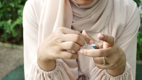 Adhesive-bandage-on-hand-close-up