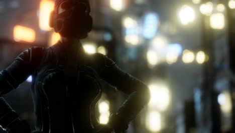 Mujer-Joven-De-Estilo-Cyberpunk-Futurista-Con-Luces-De-Neón-Bokeh