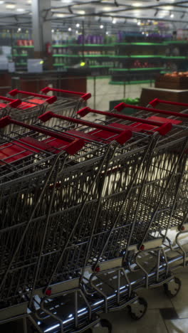 empty shopping carts in a grocery store