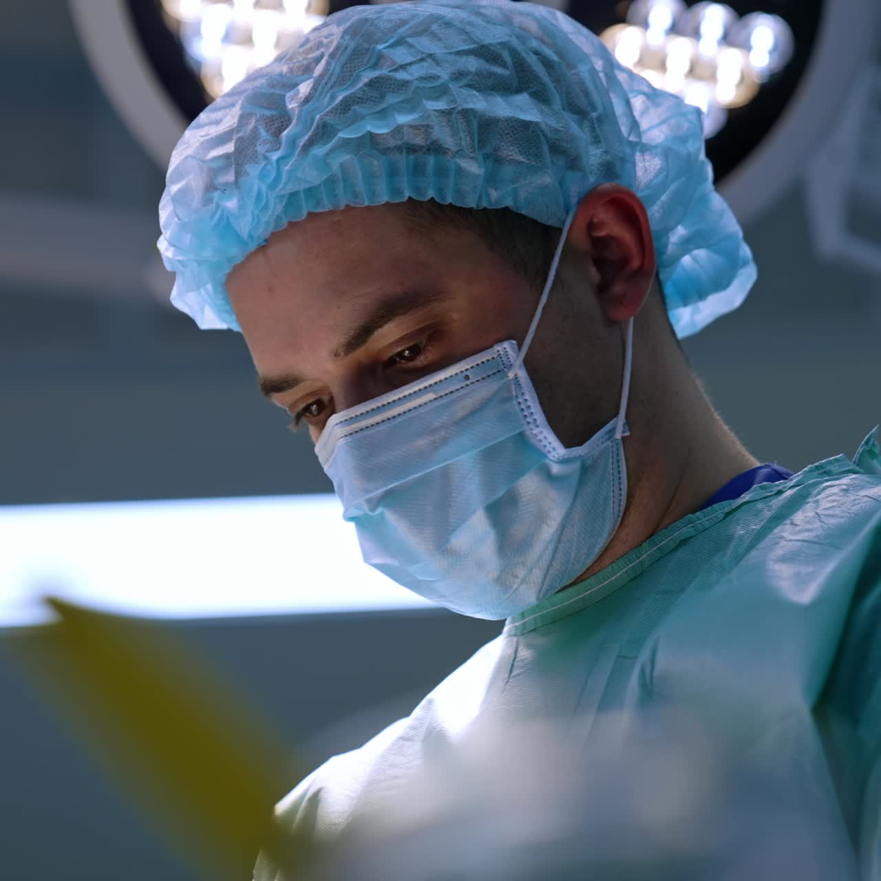 Emergency specialist in mask portrait. Sterile surgery professional doctor