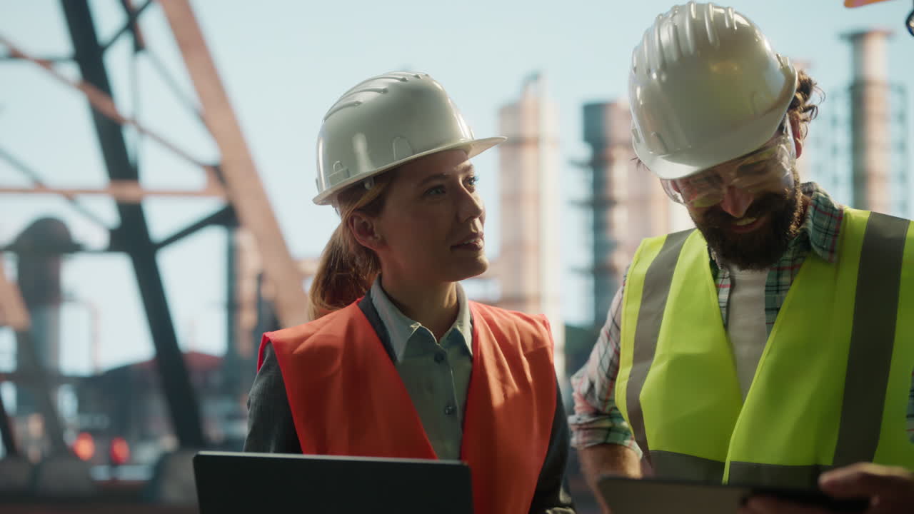 Team of engineers and workers at an industrial site