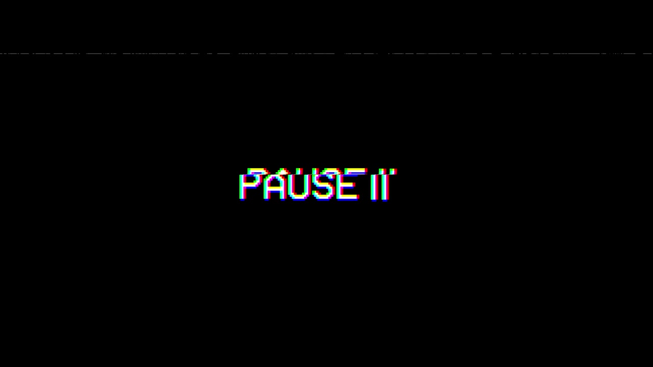 Glitching Pixelated Pause II Text with VHS Static Effect