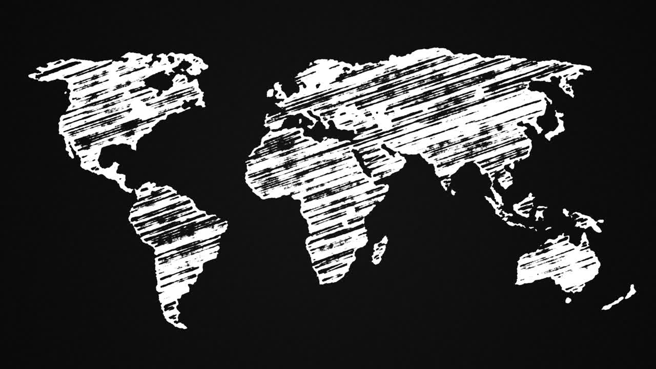 블랙보드 위에 도자기로 그려진 지구 지도, 손으로 그린 애니메이션 4k