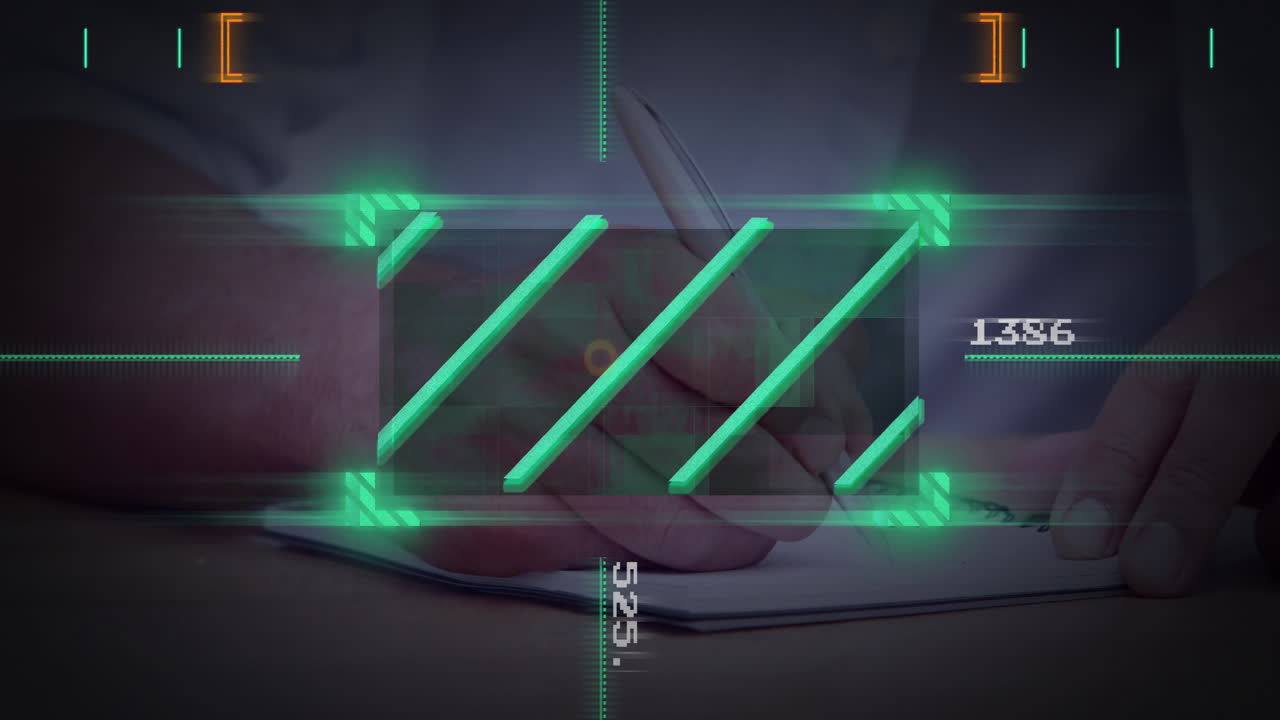 카우카스 사업가 글쓰기에 대한 디지털 데이터 처리의 애니메이션