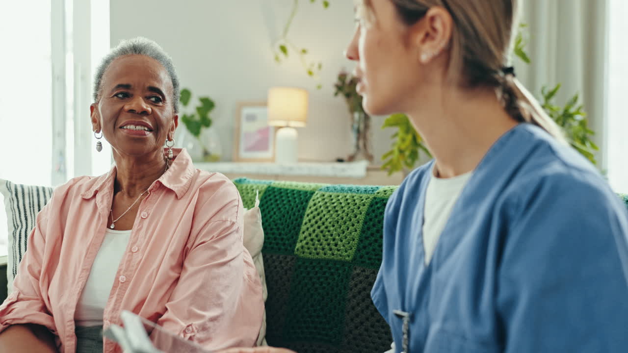 Senior, woman and caregiver with for consulting
