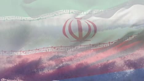 Animation-Der-Iranischen-Flagge,-Die-über-Der-Meereslandschaft-Weht