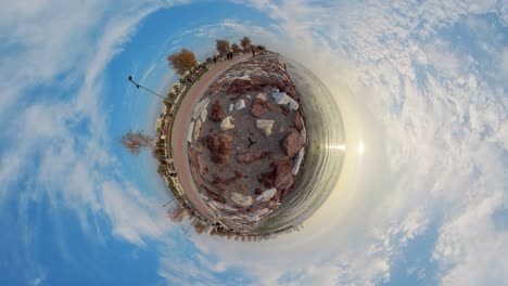 tiny planet panoramic view of izmir, bostanlı - turkey