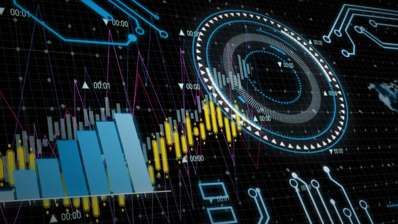 Animation of data processing over black background
