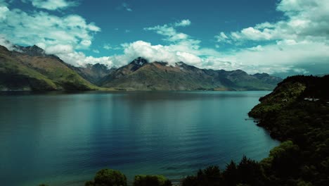 new zealand aerial drone view of mountains on lake wakatipu, glenorchy 1