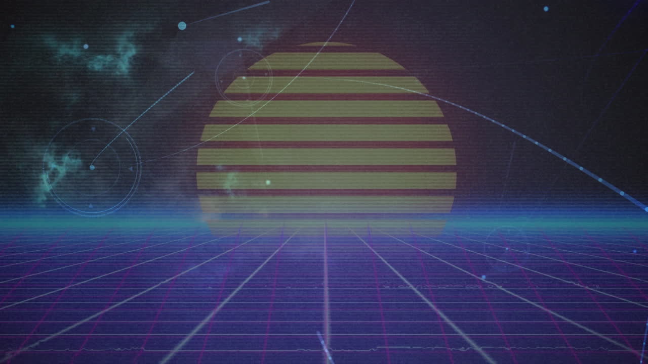 검은 바탕에 태양 위의 연결 네트워크의 애니메이션