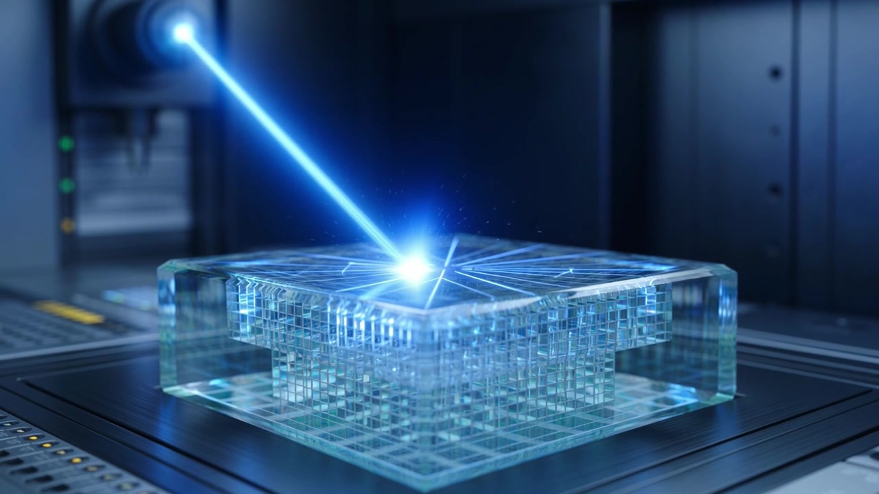 Blue Laser Engraving Intricate Patterns Inside a Glass Block