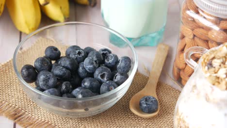 healthy breakfast with granola, yogurt, blueberries, and almonds