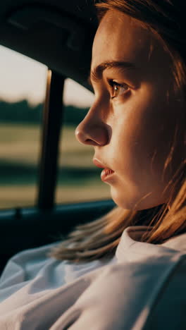 girl driving in car at sunset