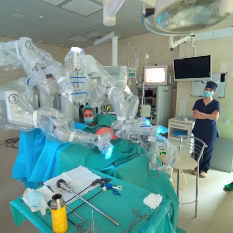robotic equipment using in surgery. surgeons performing operations on medical robot