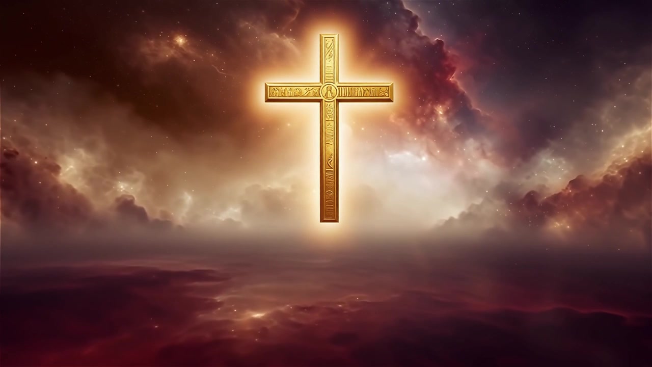Croce Cristiana Luce Celestiale Sfondo per il Culto.