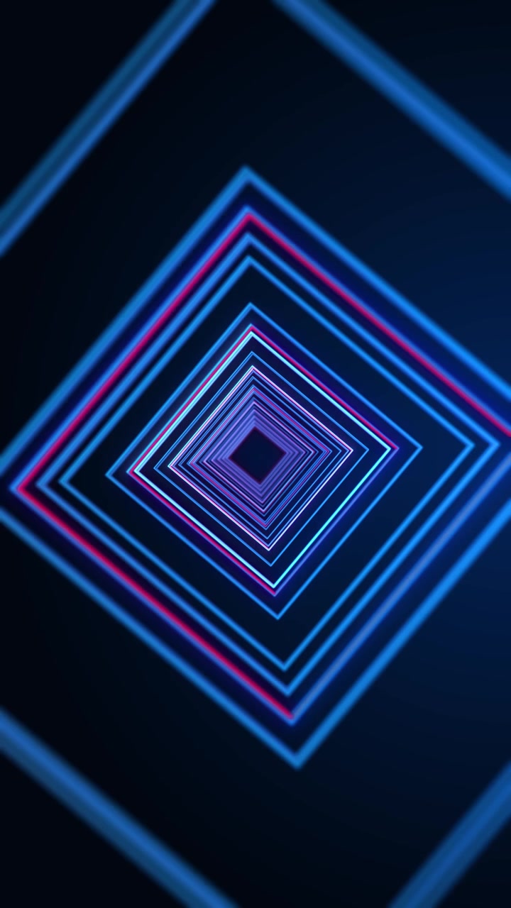 Neon diamond tunnel background with blue and pink geometric frames deep center perspective and soft