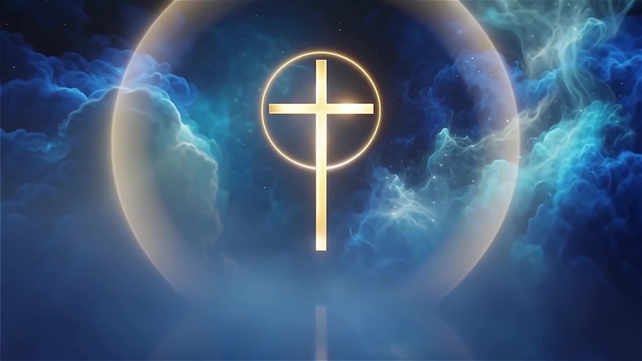Croce Cristiana Luce Celestiale Sfondo per il Culto.