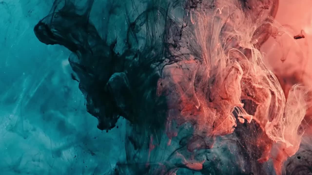 Miscelazione astratta di inchiostro arancione e verde oceano.
