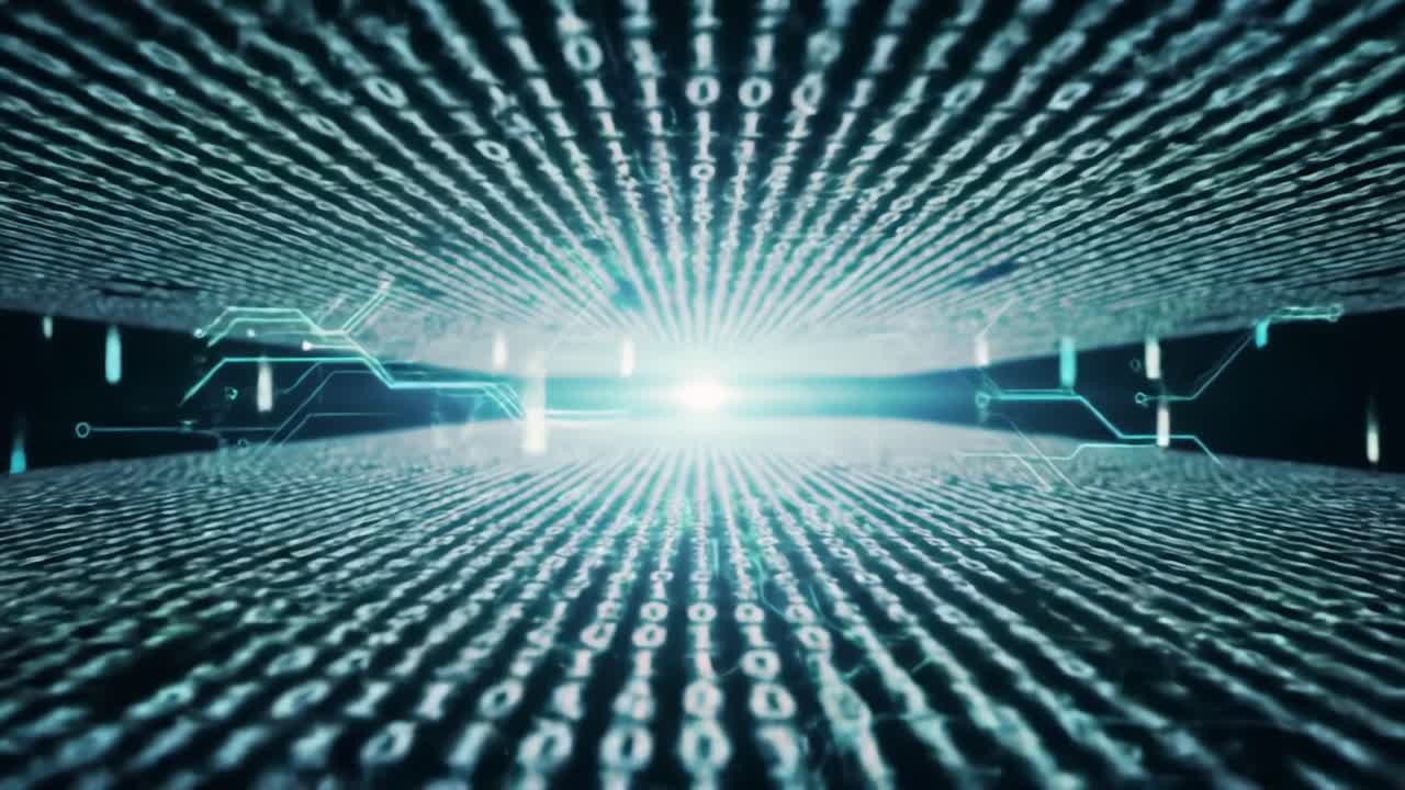 Dive into a vibrant digital landscape where streams of binary code flow seamlessly. This immersive experience showcases the beauty of data representation and technology in motion.