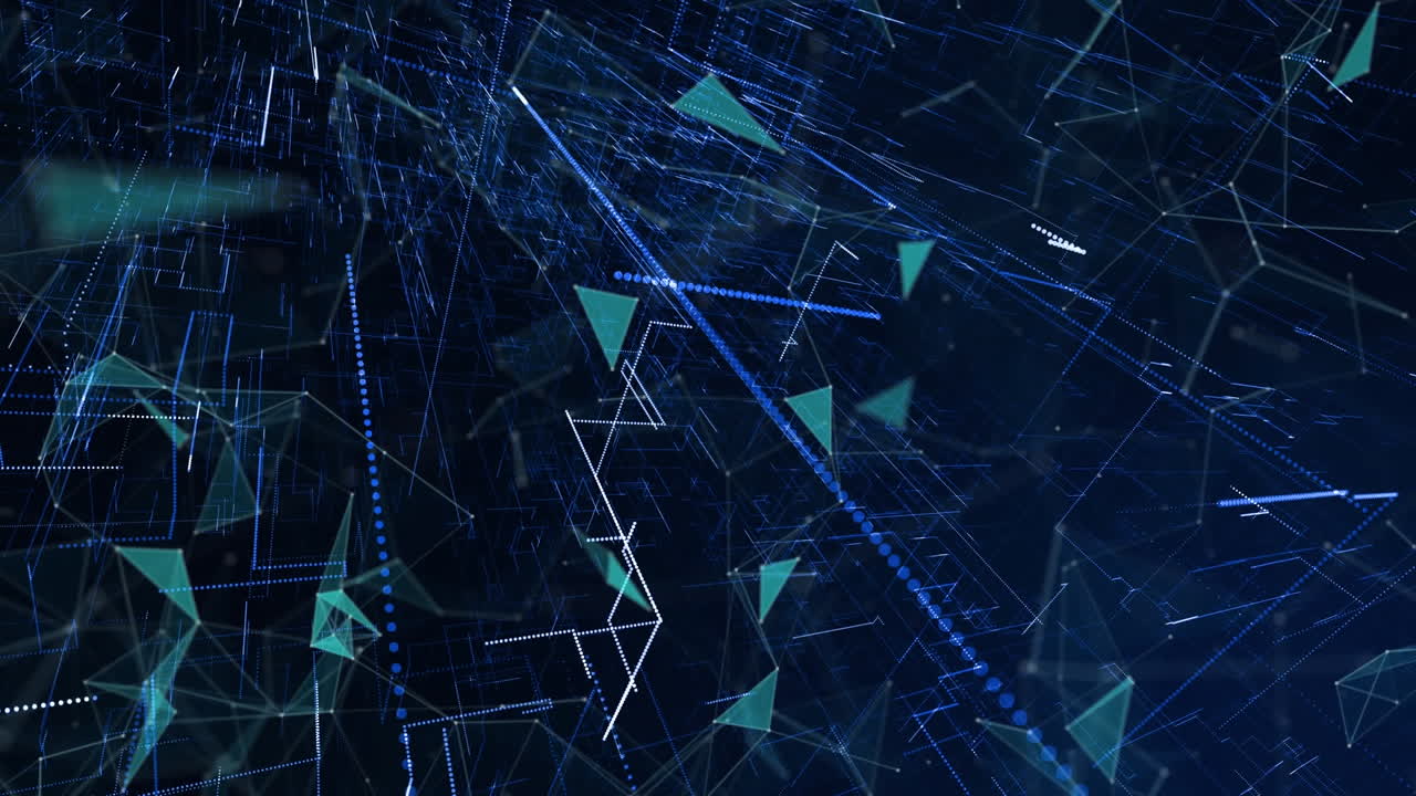 animación de redes complejas y conexiones brillantes que se mueven sobre un fondo negro