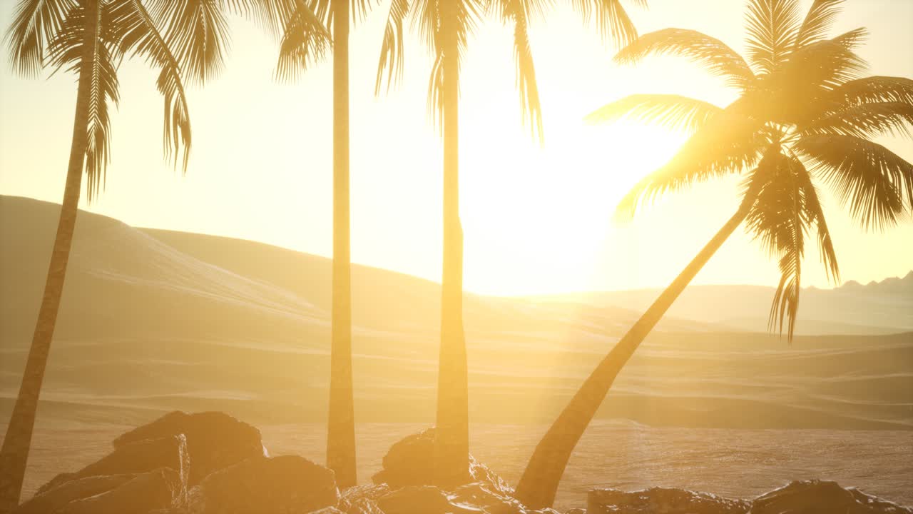 해가 지면서 사막에 있는  ⁇ 나무