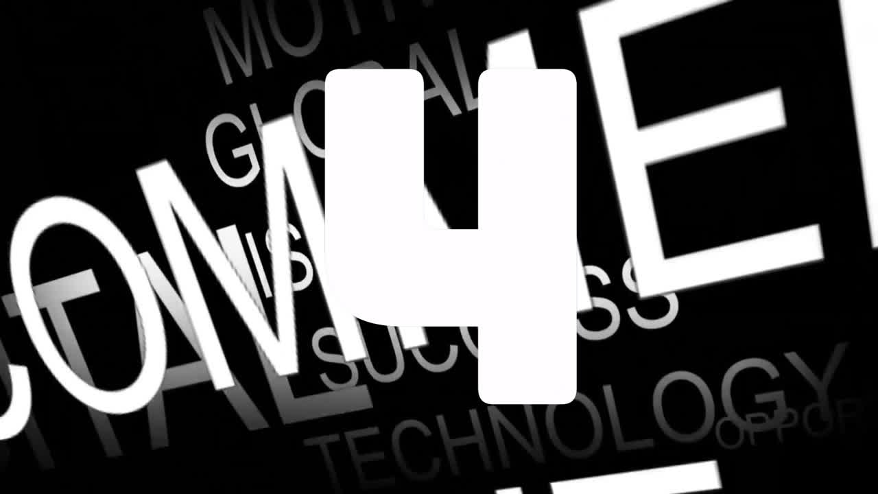 Number five animating over motivational words on black background