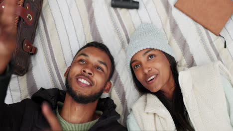 camping, smile and couple bond