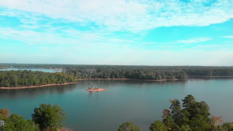 Aerial-footage-of-an-island-in-Lake-Murray,-SC